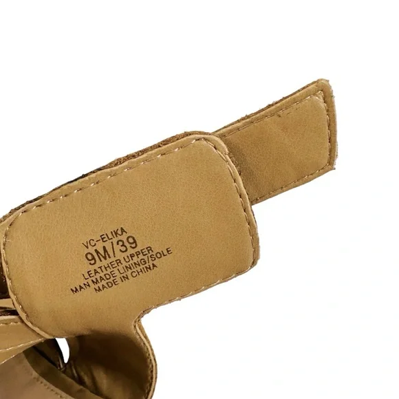 NWOT Vince Camuto ELIKA Leather Caged Tan 3" Heel Sandals. - Picture 5 of 8